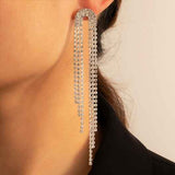 Tassel Design Rhinestone Detail Silver Earrings