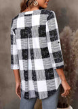 Plaid Split Neck 3/4 Sleeve Blouse