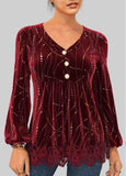 Velvet Stitching Hot Stamping Blouse