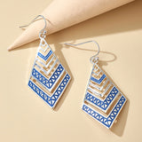 Blue Rhombus Design Metal Earring Set - soofoom.com