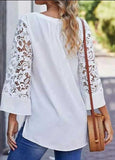 Lace Panel Split Neck Side Slit Blouse