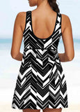 Color Block Geometric Print Wide Strap Tankini Set