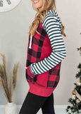 Plaid Print Striped Raglan Hoodie with Pocket