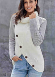 Button Asymmetric Hem Wrap Pullover Sweater