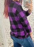 Plaid Print V-Neck Long Sleeve Top