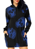 Double Side Skull Print Pockets Long Sleeve Hoodie