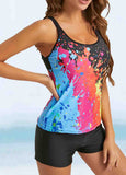 Contrast Graffiti Printed Sling Tankini Set