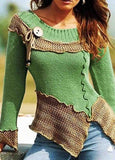 Hem Retro Knitted Patchwork Sweater