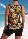 Leaf Print Cross Strap Tankini Set