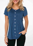 Pleated Button Up Short Sleeve T Shirt