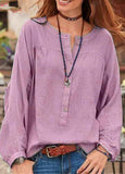 Solid Long Sleeve Open Round Neck Blouse