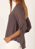 V-Neck Button Chiffon Blouse