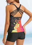 Contrast Graffiti Printed Sling Tankini Set