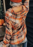 Plaid Pocket Button Long Sleeve Blouse