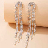 Tassel Design Rhinestone Detail Silver Earrings