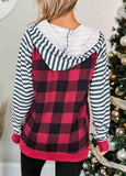 Plaid Print Striped Raglan Hoodie with Pocket