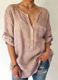 Solid  Lantern Sleeve Hemp  Blouse