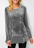 Velvet Stitching Sequin Light Grey Sweatshirt