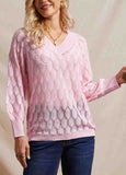 Pink Pointelle V-Neck Sweater