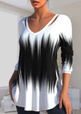 Cut Out Ombre Black V Neck T Shirt