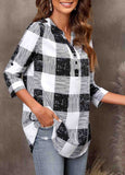 Plaid Split Neck 3/4 Sleeve Blouse