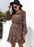 Leopard Ruffle Lace Up Dress