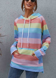 Rainbow print Stripe Drawstring Hoodie