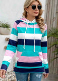 Striped Flower Print Long Sleeve Hoodie