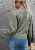 Solid  Horn Sleeve Hollow Knit Top