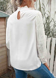 Ruffled Crewneck  Splicing Lace Blouse