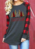 Plaid Splicing Pullover  T-shirt