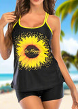 Strappy Back Sunflower Printed Tankini Set