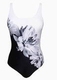 Lotus Printed Backless One-piece Swimsuit