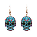 Skull Design Halloween Printed Light Blue Earrings