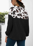 Leopard Stitched Button Long Sleeve Top