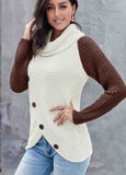 Button Asymmetric Hem Wrap Pullover Sweater