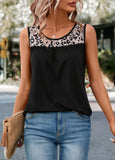 Black Patchwork Leopard Round Neck Tank Top