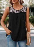 Black Patchwork Leopard Round Neck Tank Top