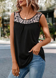 Black Patchwork Leopard Round Neck Tank Top