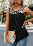 Black Patchwork Leopard Round Neck Tank Top