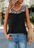 Black Patchwork Leopard Round Neck Tank Top