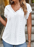 Lace Short Sleeve V Neck T Shirt