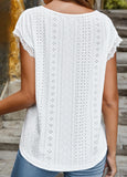 Lace Short Sleeve V Neck T Shirt