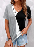 Button  V Neck Short Sleeve T Shirt