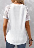 White Patchwork  V Neck T Shirt