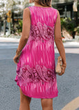 Neon Rose Red Paisley Print A Line Dress