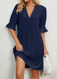 Black Split Short H Shape Half Sleeve Dress