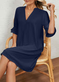 Blue Split Short H Shape Half Sleeve Dress