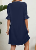 Blue Split Short H Shape Half Sleeve Dress