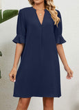 Blue Split Short H Shape Half Sleeve Dress